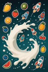 Cosmic Milk Wave & Fruit Stickers