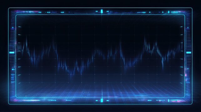 Sharp Glowing Highlights Featuring Neon Financial Data Display On Clean Blue Background