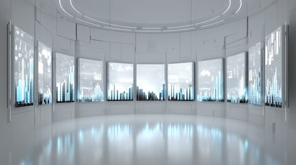 High-Tech Financial Visualization With AI Elements And Illuminated Holographic Charts