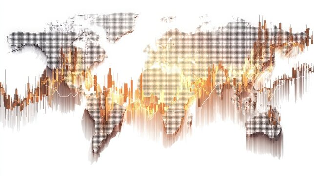 Modern Financial Visualization With World Map And Illuminated Stock Trading Data
