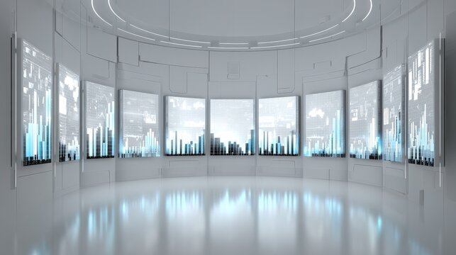 High-Tech Financial Visualization With AI Elements And Illuminated Holographic Charts