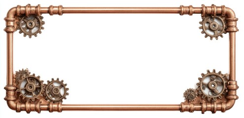 Steampunk frame of copper pipes & gears