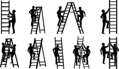 Man climbing ladder svg, People climbing ladder svg, Man climbing ladder silhouette, Man with ladder clipart. 