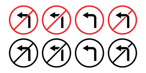No Left Turn Road Sign – Prohibited Traffic Symbol, Navigation Arrow and Driving Safety Vector Illustration. 