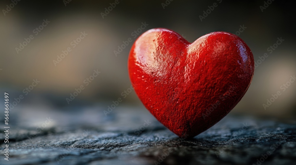 Poster A red heart-shaped object on a textured surface.