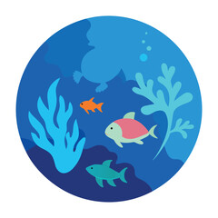 Coral Reef Vector Illustration with Tropical Fish, Sea Turtles, and Glowing Corals