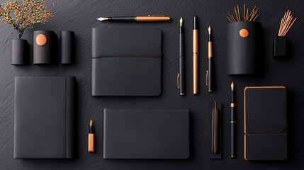 Black stationery still life pose