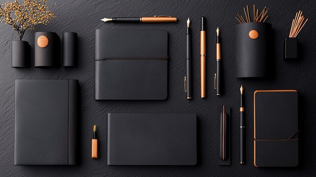 Black stationery still life pose