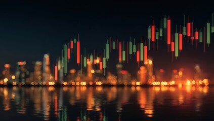 Financial chart over a city skyline at night