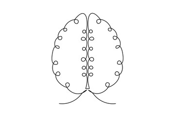 Human brain continuous one line drawing minimalist design on white background, abstract vector illustration