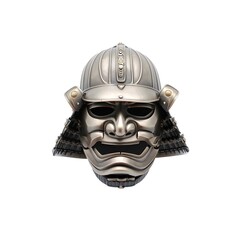 Samurai Mask (Menpo)“Traditional Japanese Samurai menpo mask, fierce warrior style with armored design, metallic finish, cultural battle mask, isolated on white background, professional stock photo”