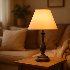 Elegant Table Lamp in Cozy Living Room Interior Setting With Warm Lighting