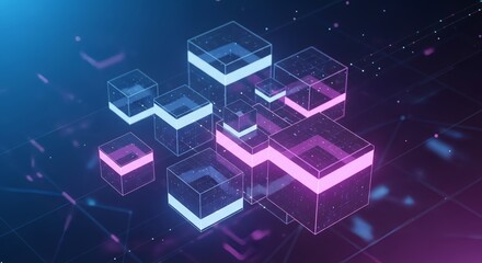 Modern data cubes glowing with neon lights representing tech innovation