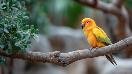 Obraz premium Closeup of a Vibrant Orange and Green Parrot Perched on a Branch