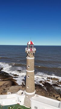 Aerial view of the famous Lighthouse in Jose Ignacio near Punta del Este, Uruguay