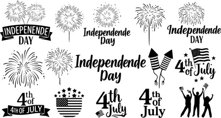 Naklejka premium 4th of July SVG Bundle, Fireworks SVG, Independence Day Svg, 4th of July Vector, 4th of July Fireworks Vector, 4th of July Elements Vector. 