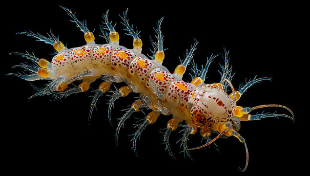 Colorful sea slug with feathery gills against a black background
