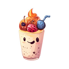 ice cream with berries. A cocktail in a tall glass with berries and sweets. Children's illustration. Vector on a white background.