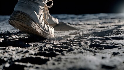 Close-up of astronaut's feet on lunar surface