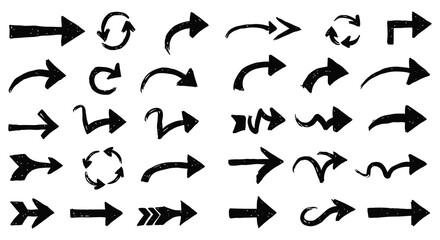 Collection of various black arrow icons on a white background