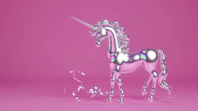 Beautiful Pearl-Textured Unicorn Figure on Pink Background Adorned with Glitter Confetti for Invitation, Birthday, Bachelorette Party, and Baby Shower Concepts - Powered by Adobe