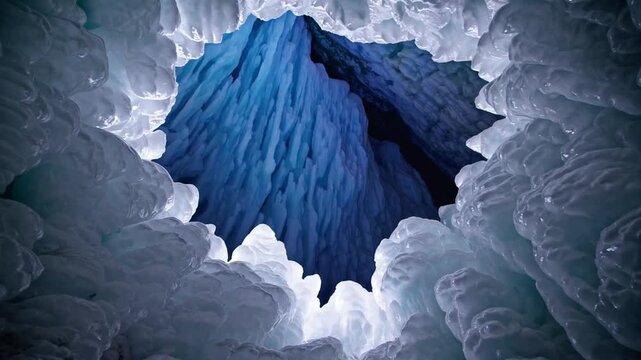 Icy grotto formation with blue-tinted frozen water at Zapata Falls