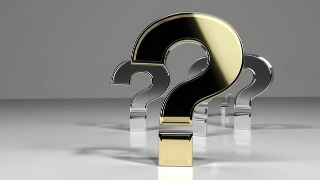 Three-Dimensional Rendering of Silver Directional Arrow Signs Pointing Towards Multiple Paths with Gold Question Mark