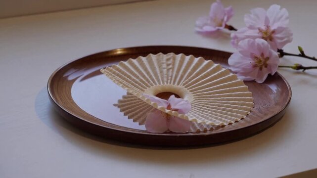 Monaka Wafer Reflecting the of Cherry Blossom Petals. The Monaka is Traditional Japanese Confectionery