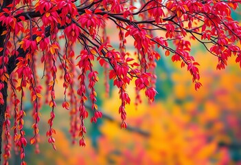 Ebru-style colorful tree with hanging branches and leaves, abstract background,  visual,  ink