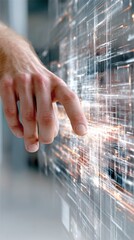 Close-up of a Hand Interacting with a Glowing Digital Interface