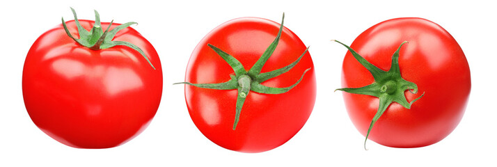 Fresh ripe tomatoes isolated on white, set