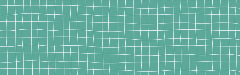 Abstract Wavy Grid Pattern with White Lines on Teal Green Background. Modern Geometric Design for Digital, Web, and Textile Projects. Seamless Vector Texture with Minimal Style.