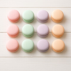 Obraz premium Pastel Macarons Flat-Lay Wallpaper
