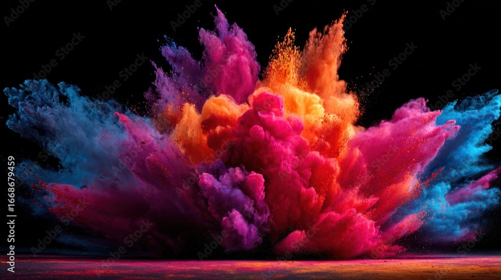 Poster explosive palette: a vibrant explosion of colored powder erupts against a dark backdrop, creating a 