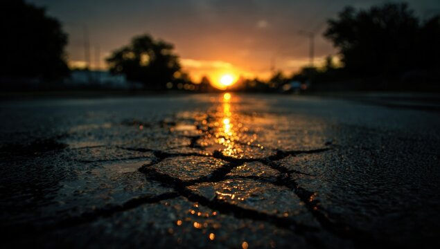 Asphalt road at sunset - Powered by Adobe