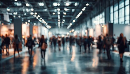 Obraz premium Blurred view of a crowded exhibition hall (1)