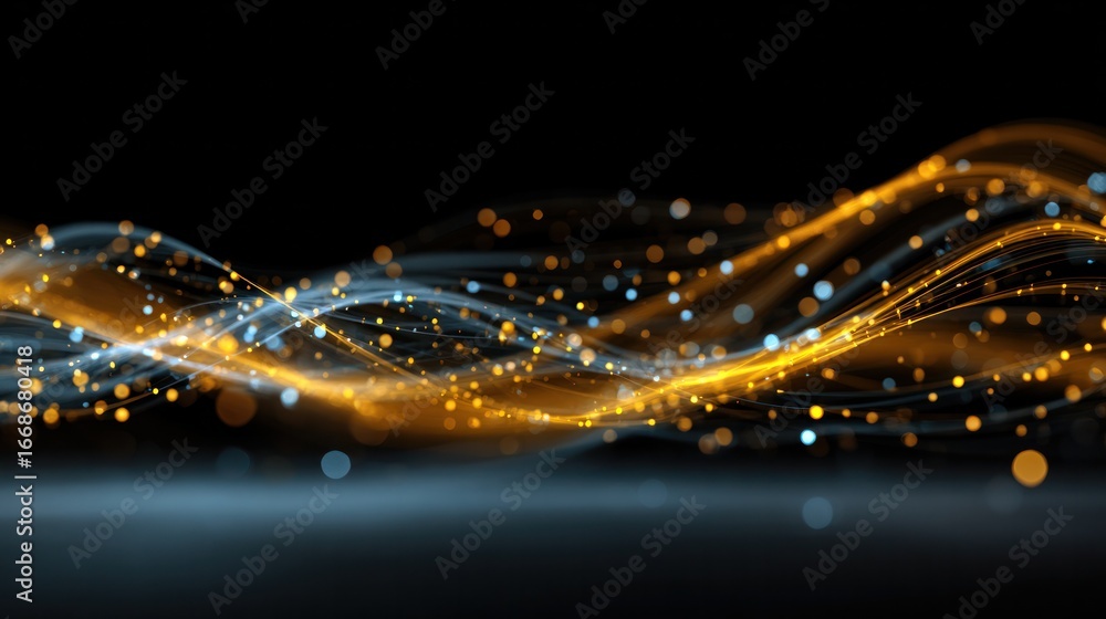 Poster digital flow: an eye-level view showcasing the elegance of digital data streams, represented by glow