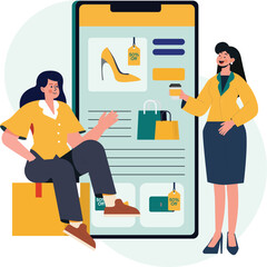 People shop online. E-commerce and online shopping. Special offer or big seasonal sale. Black friday sale banner, flyer, web or landing page, ad, poster, advertisement. Trendy flat vector illustration