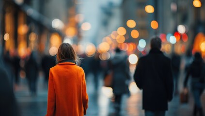 City street at night, blurred figures