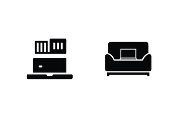 Simple icons representing home office furniture and comfort elements