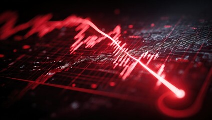 Red stock market decline on a digital screen