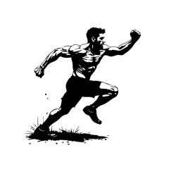 Dynamic depiction of a muscular athlete sprinting with power and determination showcasing fitness