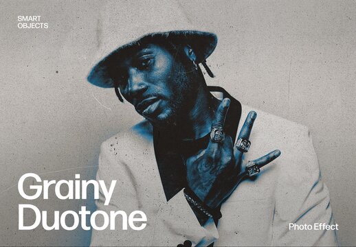 Grainy Duotone Photo Effect with Retro Vintage Paper Texture and Halftone Overlay