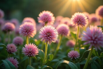 Beautiful Pink Globe Amaranth Flowers Bathed in Sunlight