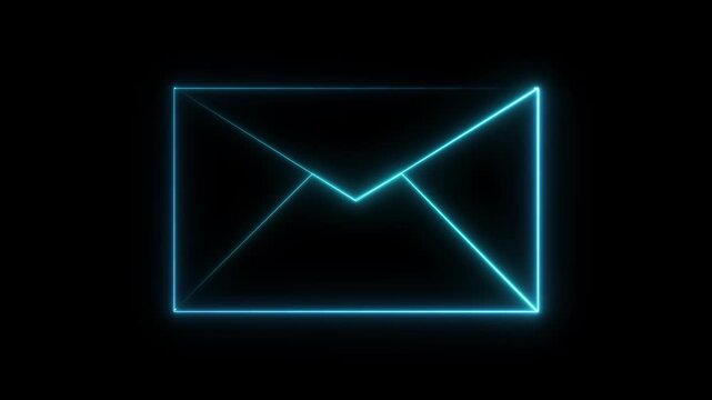 neon blue color message icon animation with black background. glowing neon message icon .