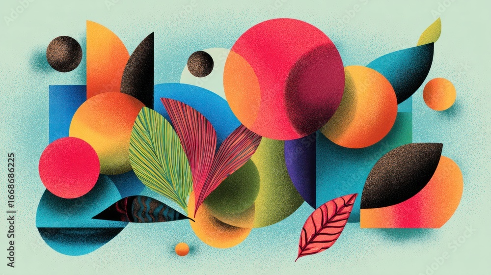 Poster abstract geometric composition: a vibrant abstract composition of overlapping geometric shapes in a 