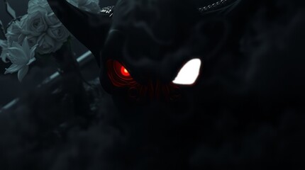 Obraz premium Dark creature glowing red eye closeup