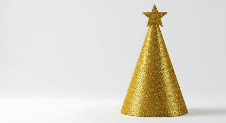 Sparkly Gold Party Hat Festive Celebration Cone with Star Topper, Birthday, Anniversary, New Year's Eve