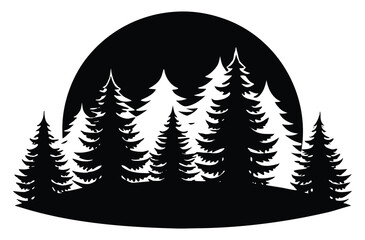 Fototapeta premium Black and white forest landscape silhouette with evergreen trees scene