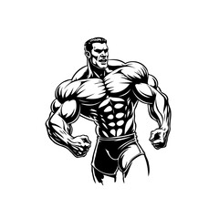 Intense depiction of muscular man showcasing physique power and strength through artistic